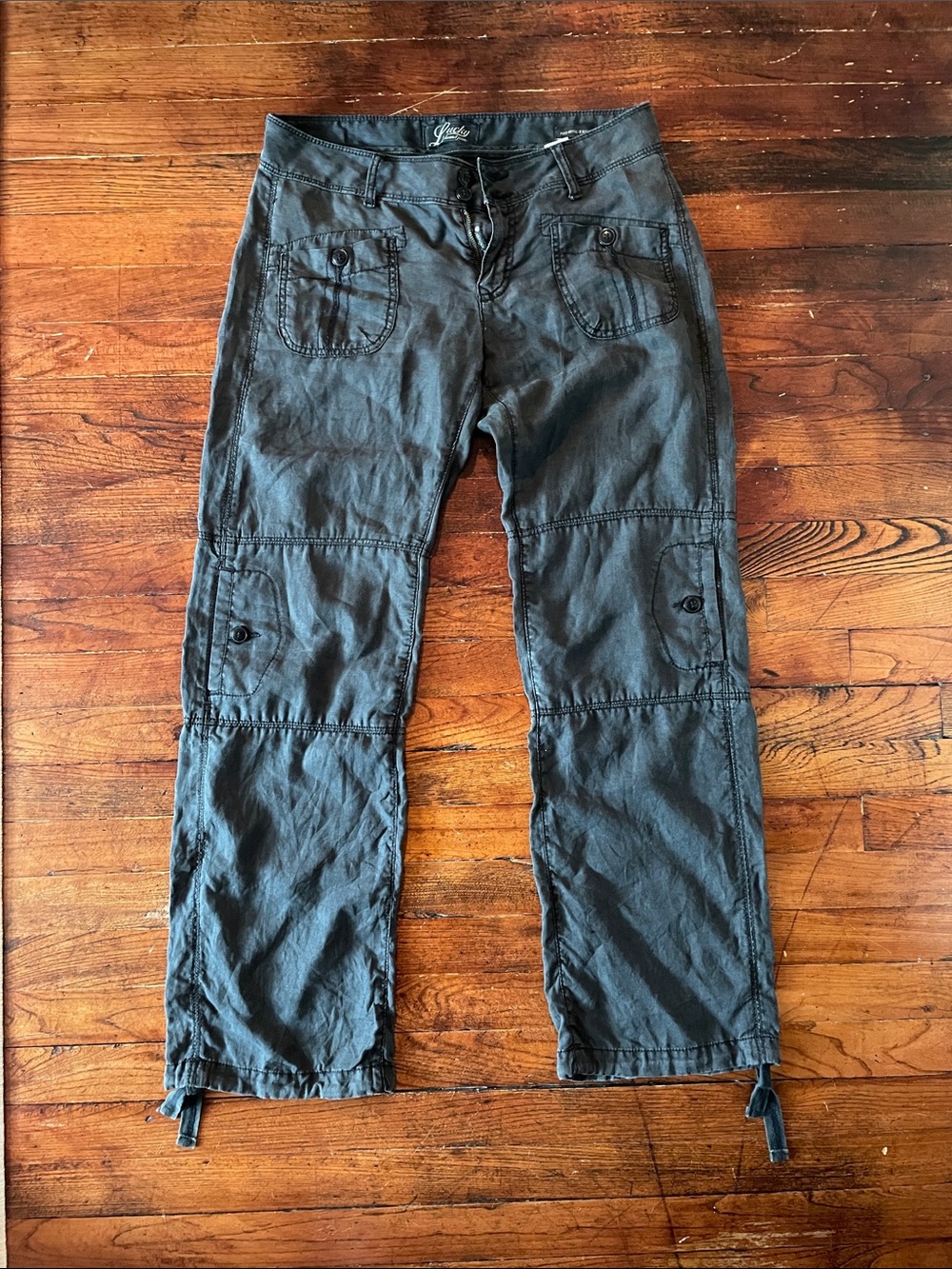Vintage Low Rise Lucky Brand Black Women's Cargo Pants with Drawstring Hems